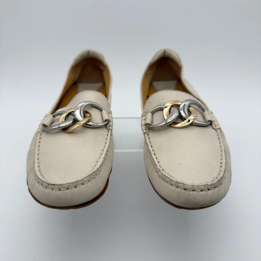 VANELi Women 9N Cream Leather Chain Driving Loafers Moccasins Shoes